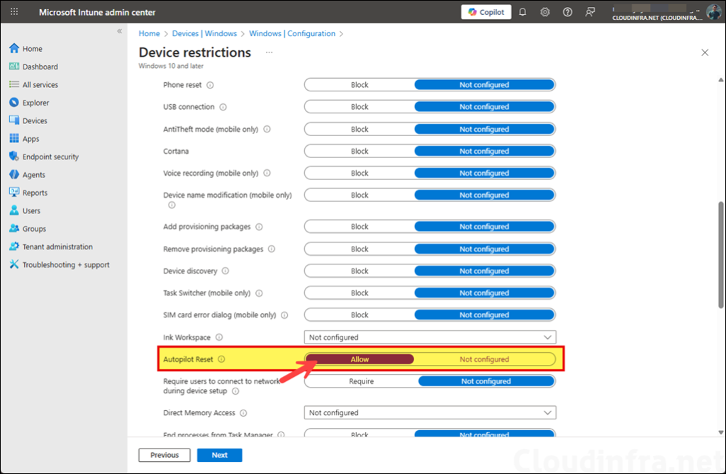 Enable Local Windows Autopilot Reset