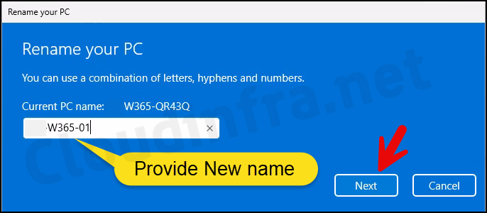 Rename Cloud PC Computer name using Windows Settings App
