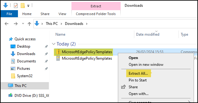 MicrosoftEdgePolicyTemplates zip file extract its contents