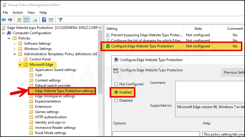 Configure Edge Website Typo Protection: Set it to Enabled