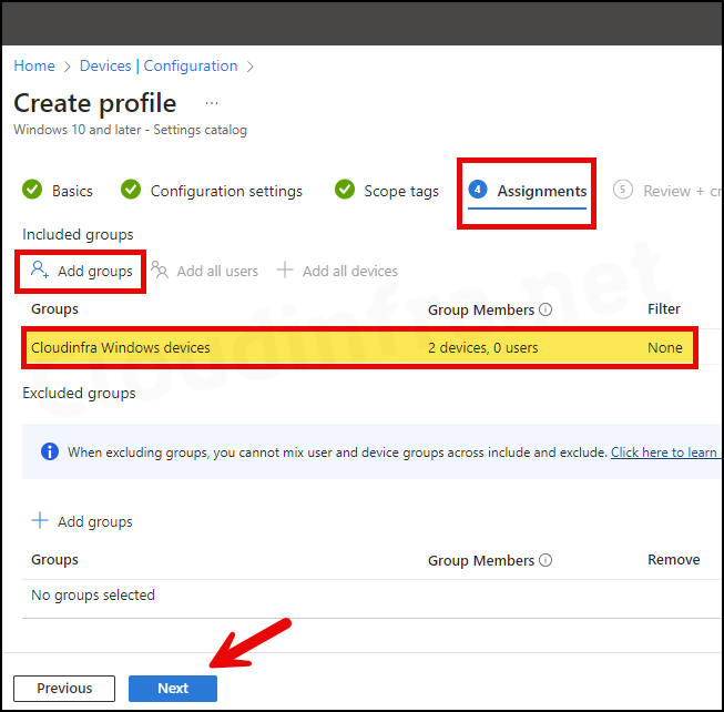 Steps to Configure Powershell Execution Policy using Intune: Assignments tab