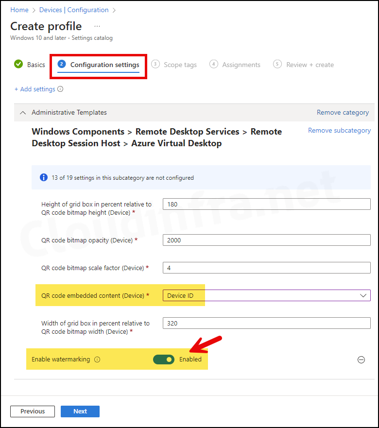 Steps to Enable Watermarking on Windows 365 Cloud PCs and Azure Virtual Desktop Session Hosts using Intune