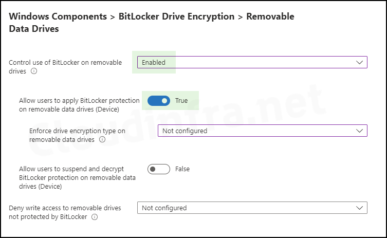 Windows Components > BitLocker Drive Encryption > Removable Data Drives