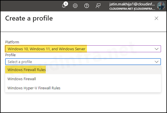 Select Windows Firewall Rules from the drop down