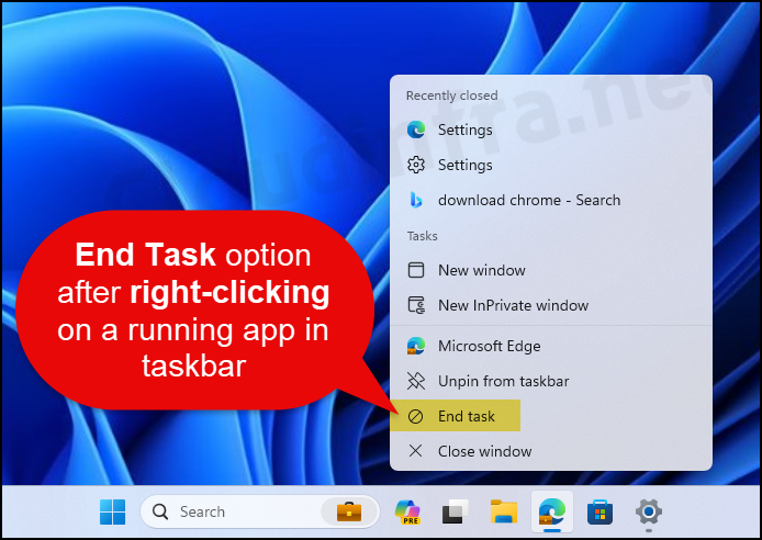 What happens after you Enable "End Task" option in Windows 11