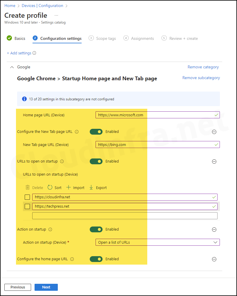 Configure Google Chrome settings