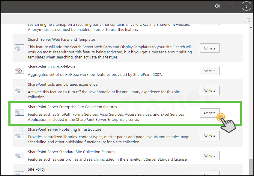 SharePoint Server Enterprise Site Collection features