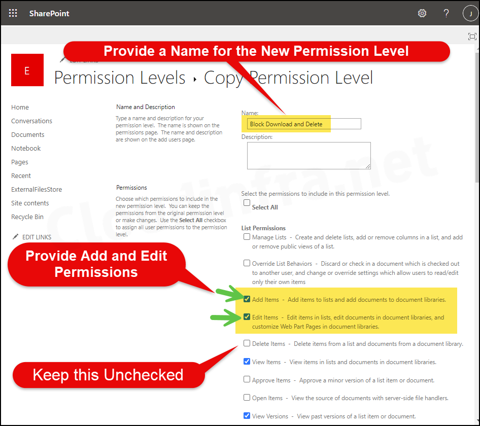 Create a New Permission Level called Block Download and Delete