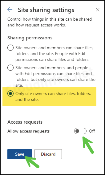 Only site owners can share files, folders, and the site