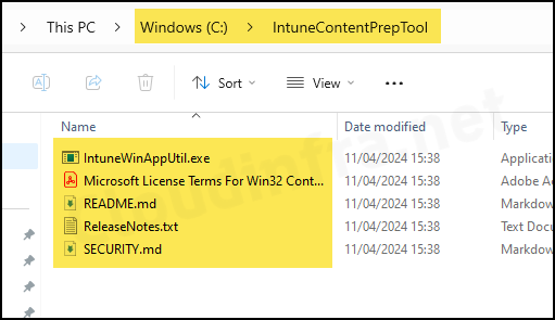 Download Win32 Content prep tool and extract its files