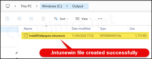 Intunewin file created successfully