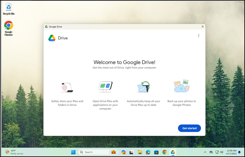 End user experience of Google drive for desktop app installation on Windows 11 device