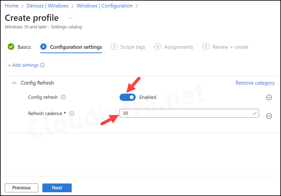 Enable Config refresh and Provide a value of Refresh cadence