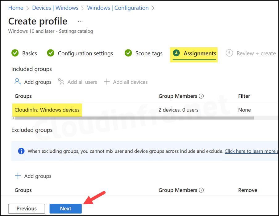 Assign this device configuration profile on Windows devices