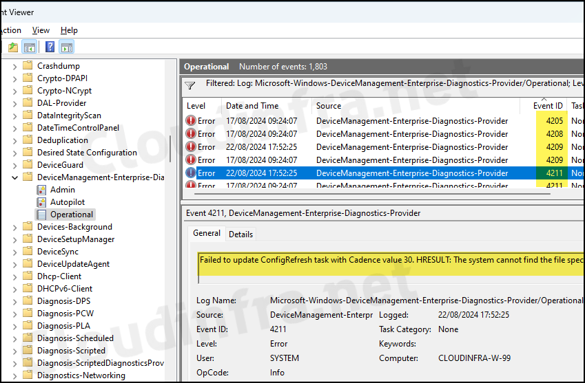 Event ID 4205, 4208, 4209, 4211 - Config Refresh Failed
