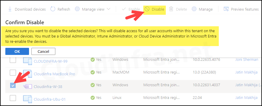 Disable Autopilot devices from Entra admin center