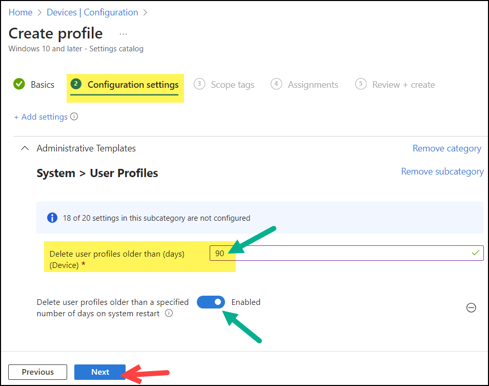 Provide a value for Delete user profiles older than days