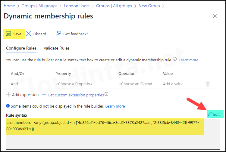 Click on Edit and add dynamic membership rule query