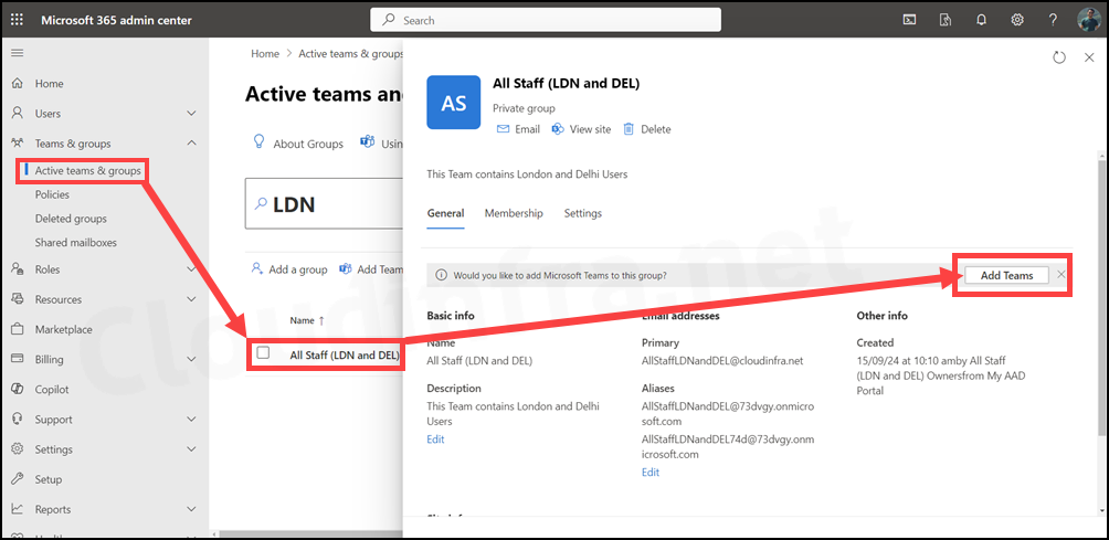 Click on Add Teams to create a Team