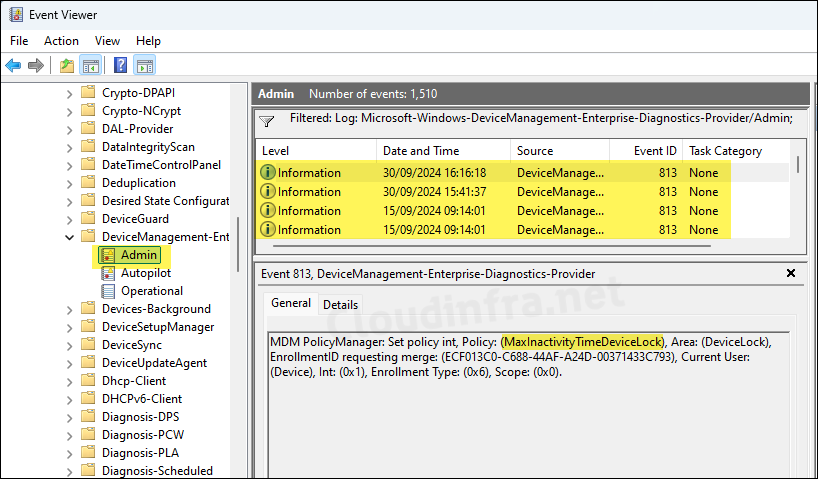 Event ID 813 for MaxInactivityTimeDeviceLock
