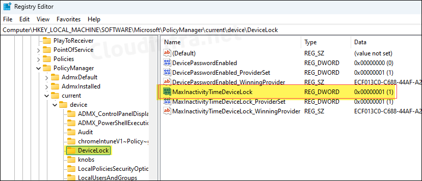 MaxInactivityTimeDeviceLock registry entry