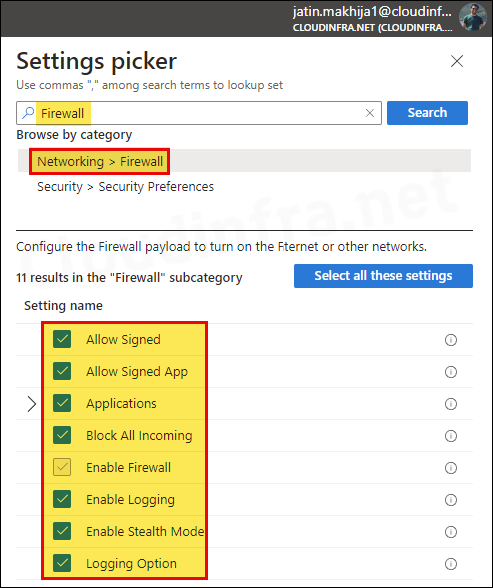 Configuration settings for macOS firewall in Settings catalog