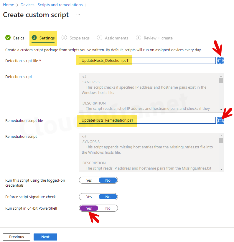 Upload Detection and Remediation scripts for adding entries to the hosts file