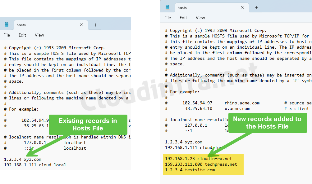 Verification of the script package confirming the records are added into the hosts file