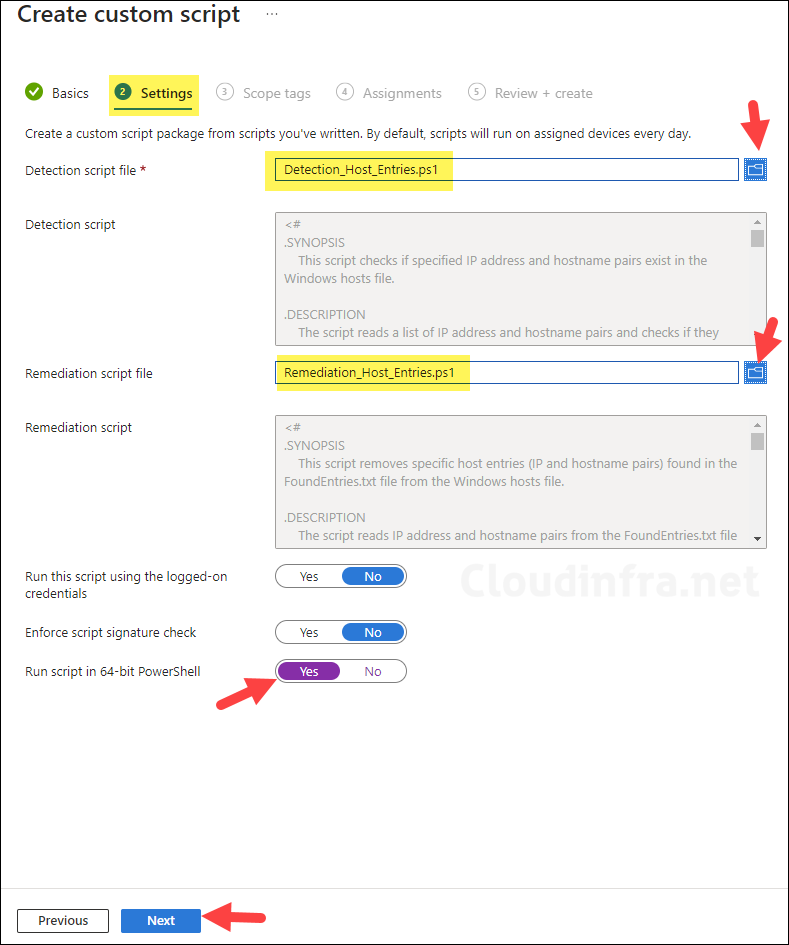 Upload Detection and Remediation scripts which will delete entries from hosts file