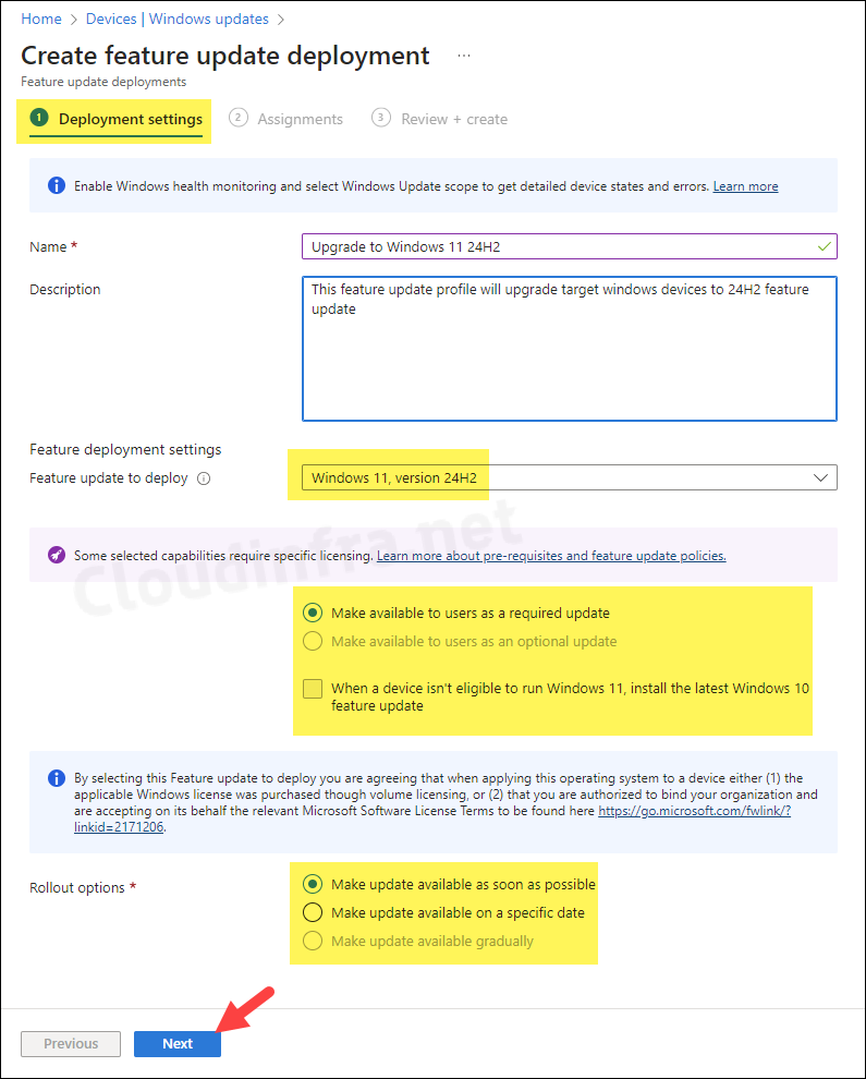 Windows 11 24H2 Feature Update policy on Intune admin center