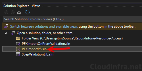 Open PFXImportPS.sln Project Solution File