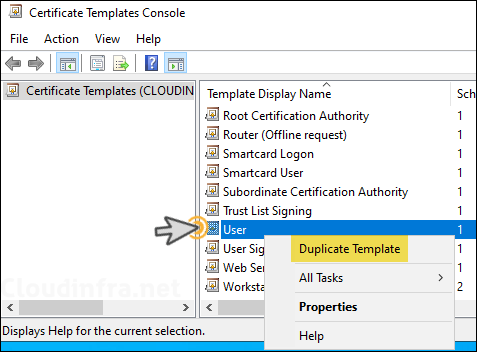 Duplicate User template for SCEP certificate template