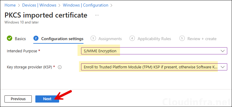 Provide Intended Purpose and KSP on Configuration settings tab