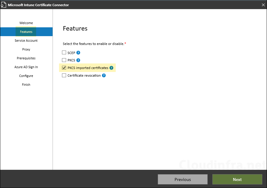 Select PKCS imported certificates feature