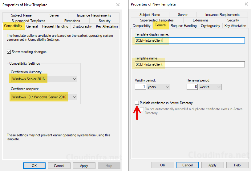 Provide a name of the SCEP certificate template SCEP-IntuneClient