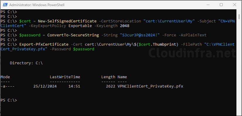 Create a Self Signed Certificate using Powershell commands