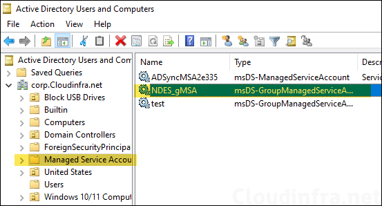 Group managed service account created in Active directory