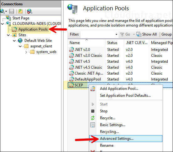 Configure gMSA in SCEP Application Pool