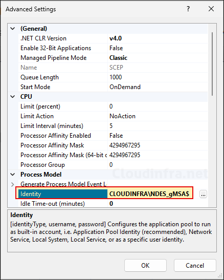 Configure gMSA in SCEP Application Pool