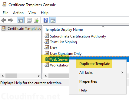 Duplicate web server certificate template