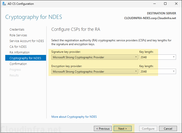 Provide Key Length for NDES Certificates configuration