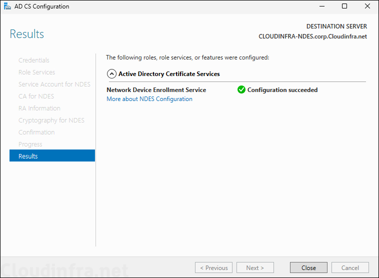 NDES role configuration completed