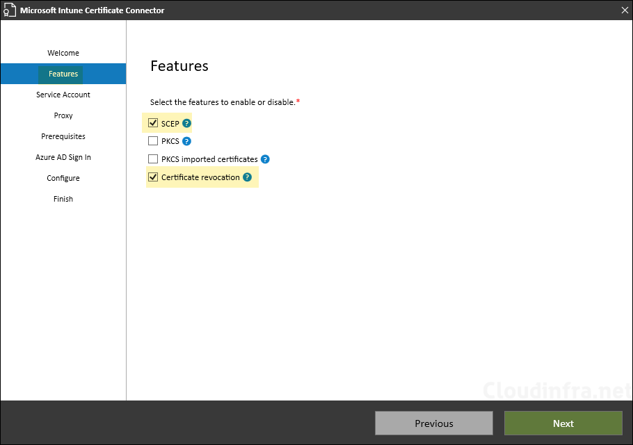 Select SCEP and Certificate revocation