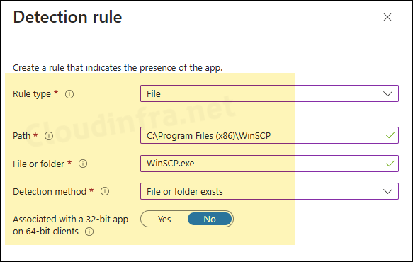 File Detection rule for WinSCP app deployment using Intune