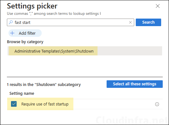 Require use of fast startup Intune Policy