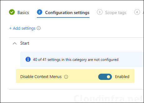 Disable Context Menus Intune Policy Enabled