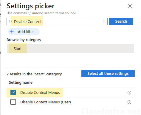 Disable Context Menus Intune Policy