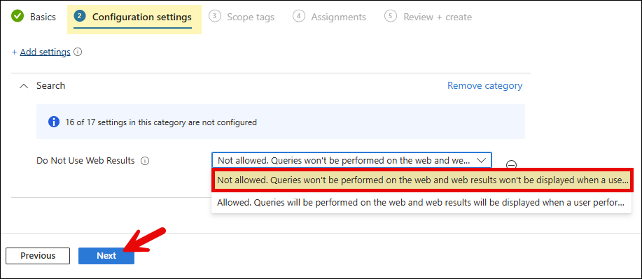 Not allowed. Queries won't be performed on the web and web results won't be displayed when a user performs a query in search