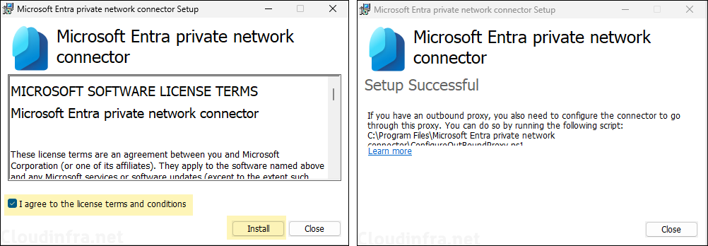 Cick on Install on Entra private network connector