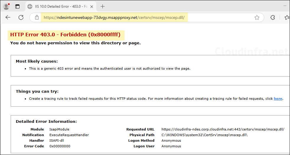 HTTP Error 403.0 - Forbidden (0x8000ffff) 